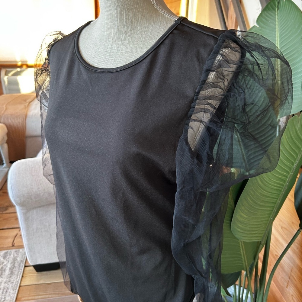 Elegant Black Sheer Sleeve bodysuit from SHEIN size Large - Picture 3 of 8